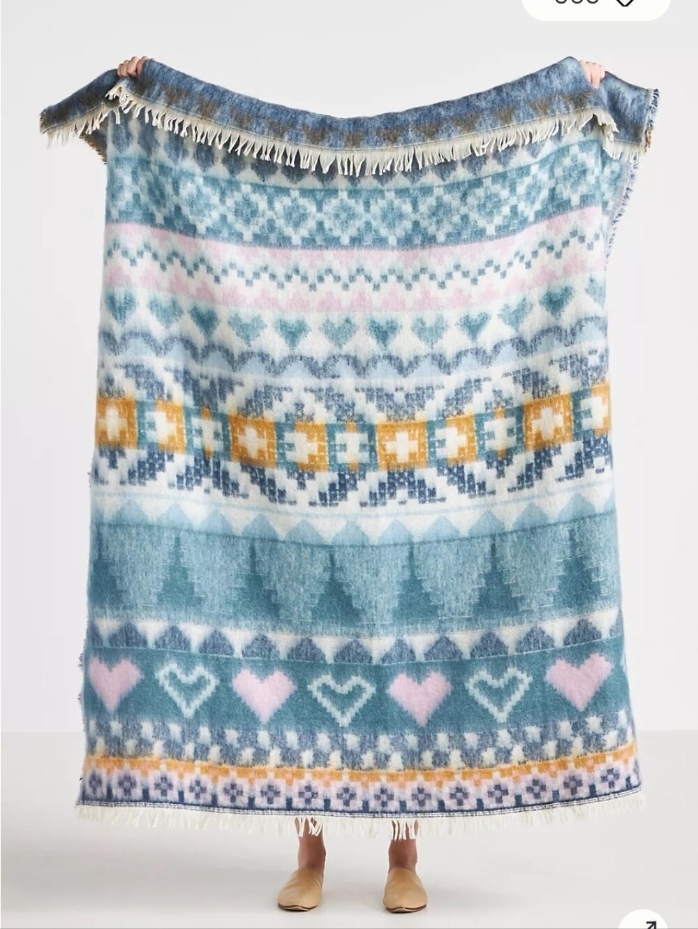Anthropologie Brushed Wool Throw Blanket 50x60"